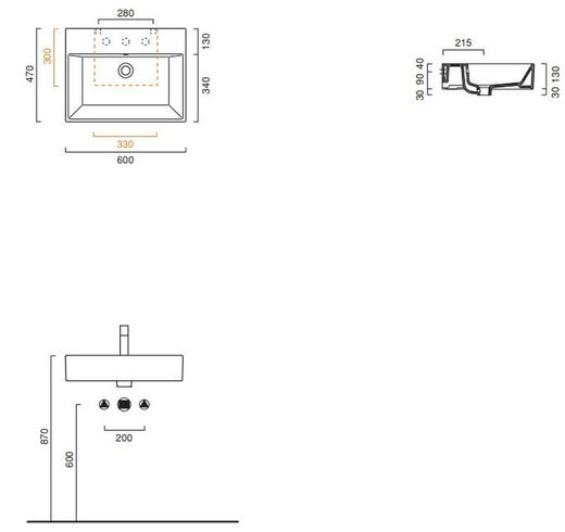 Lavabo a pared de 60 con rebosadero, Premium de Catalano CAT160VP00