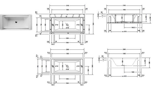 Baignoire à encastrer en acrylique, 185,5x85x5 Sundeck par Duravit
