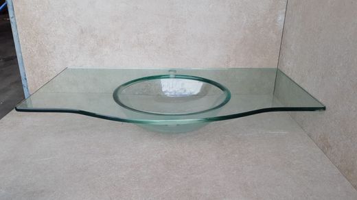 Encimera de cristal con lavabo y agujero para grifería