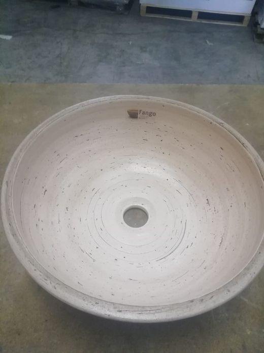 Lavabo redondo de sobre encimera beige, Fango FAN202003