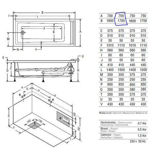 Baignoire acrylique 170x70, Cora by Hidrobox