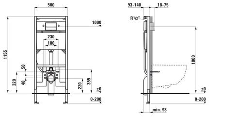 Laufen INEOLINK slim (90 mm) cisterna empotrada para inodoro suspendido e inodoro ducha