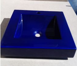 Lavabo sobre encimera cuadrado sin agujero para grifería en azul, Aq2 ARTAQ215SA