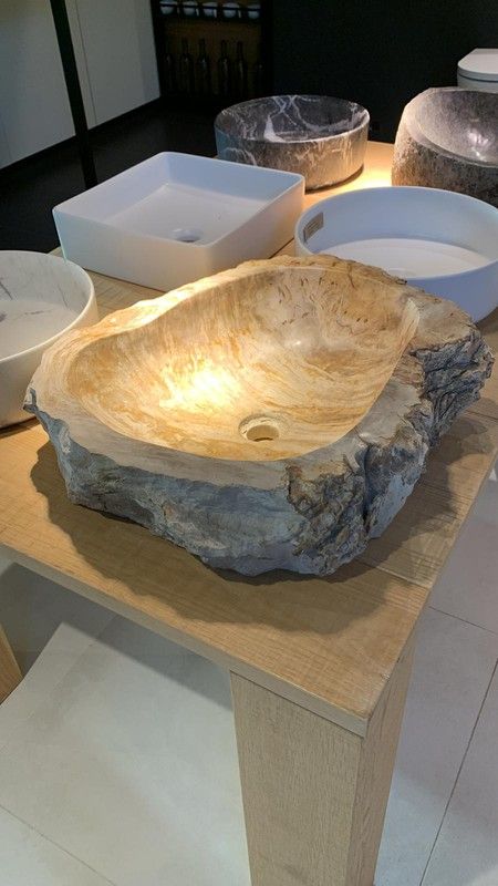 Lavabo de sobre encimera Petra de madera petrificada ART030380277