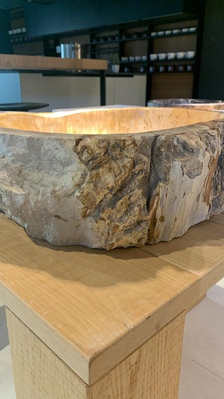 Lavabo de sobre encimera Petra de madera petrificada ART030380277