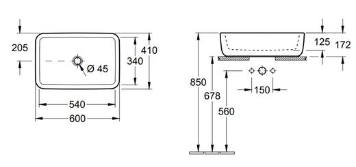 Vasque à poser 60x40 avec trop-plein, Architectura by Villeroy & Boch
