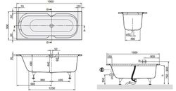 Bañera acrílica, 190x90 Rebana duo de Villeroy Boch VILLBA190PAR2V01