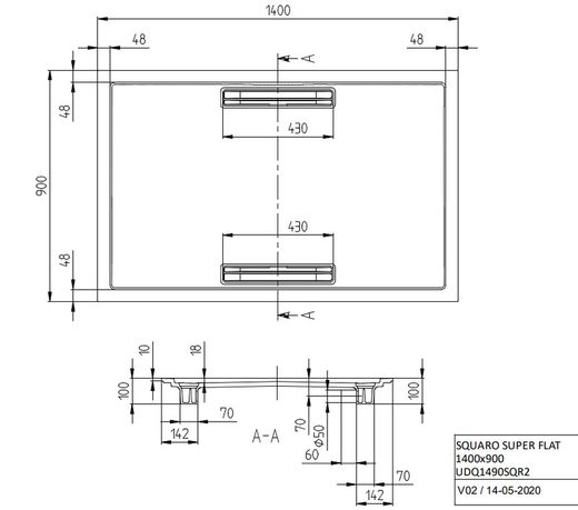 Plato de ducha Quaryl 140x90 Squaro Superflat de Villeroy VILLDQ1490SQR2V01