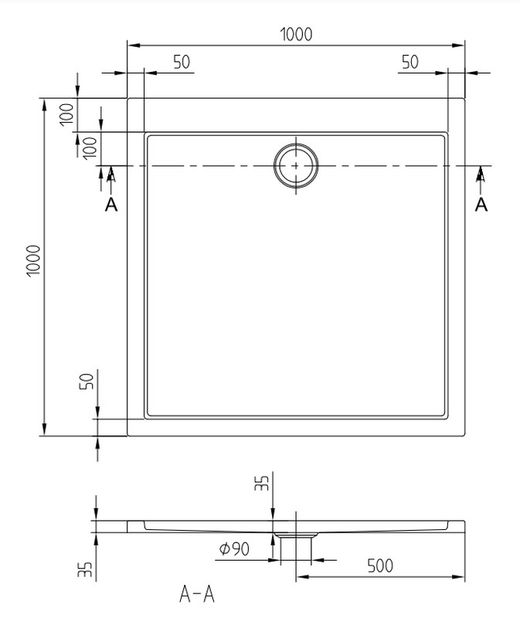 Plato de ducha duroplast Subway 100x100 de Villeroy VILLDA1035SUB1V