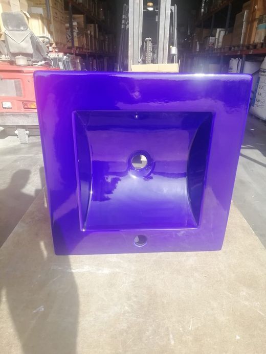 Vasque à poser carrée avec trou pour robinet en bleu, Aq2